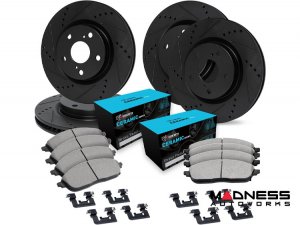 Alfa Romeo Stelvio Brake Kit - 2.0L - Front + Rear - R1 Concepts - Ceramic Brake Pads - eLINE Black Drilled + Slotted Rotors
